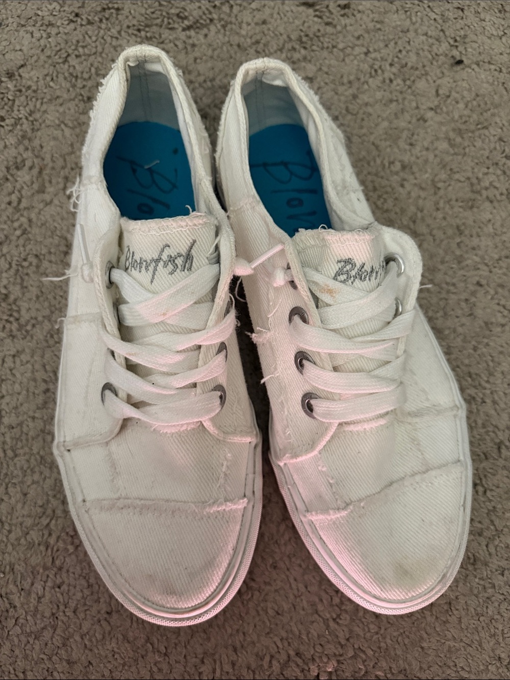 Blowfish White Canvas Lace-Up Sneakers with Light Pink Accents